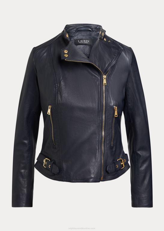 flåde Kvinder Ralph Lauren tumlet læder moto jakke Z426B9449