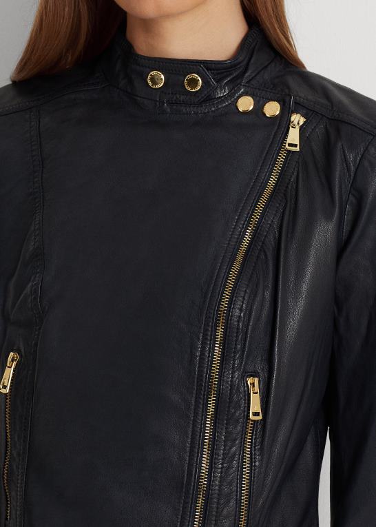 flåde Kvinder Ralph Lauren tumlet læder moto jakke Z426B9449