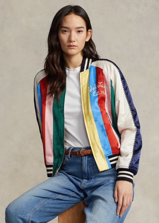 hawaiiansk silhuet Kvinder Ralph Lauren stribet satin bomberjakke Z426B3226
