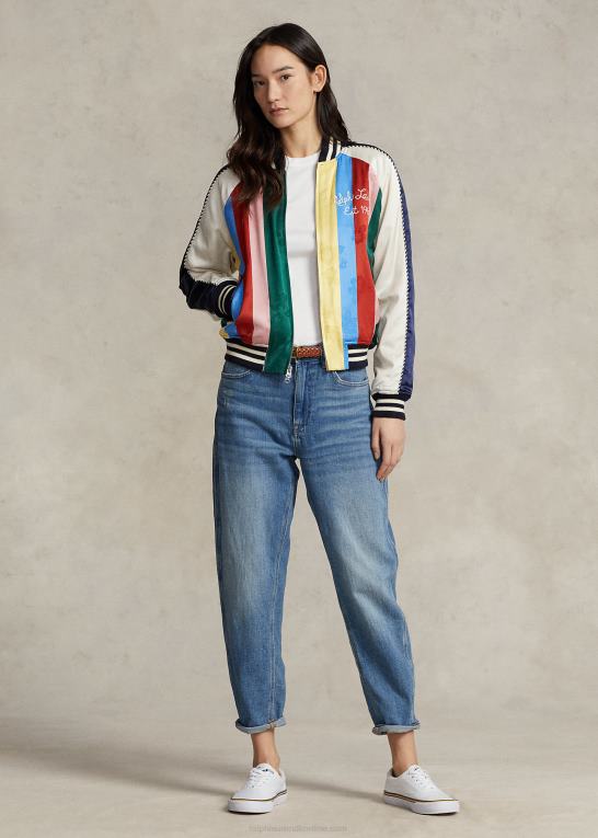 hawaiiansk silhuet Kvinder Ralph Lauren stribet satin bomberjakke Z426B3226