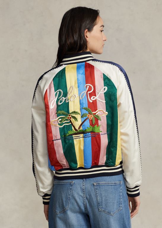 hawaiiansk silhuet Kvinder Ralph Lauren stribet satin bomberjakke Z426B3226