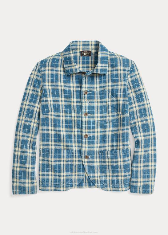 indigo/creme Kvinder Ralph Lauren plaid bomuld-hør jakke Z426B3638