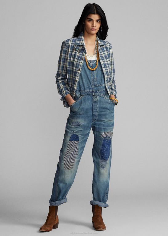 indigo/creme Kvinder Ralph Lauren plaid bomuld-hør jakke Z426B3638