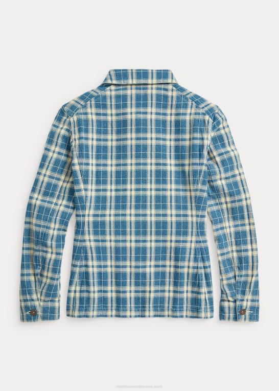 indigo/creme Kvinder Ralph Lauren plaid bomuld-hør jakke Z426B3638