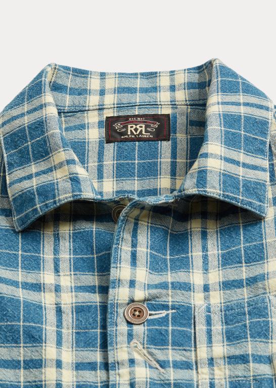 indigo/creme Kvinder Ralph Lauren plaid bomuld-hør jakke Z426B3638
