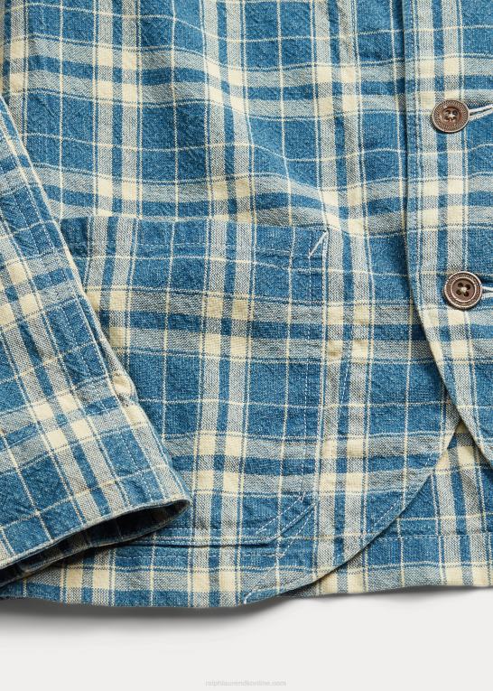indigo/creme Kvinder Ralph Lauren plaid bomuld-hør jakke Z426B3638