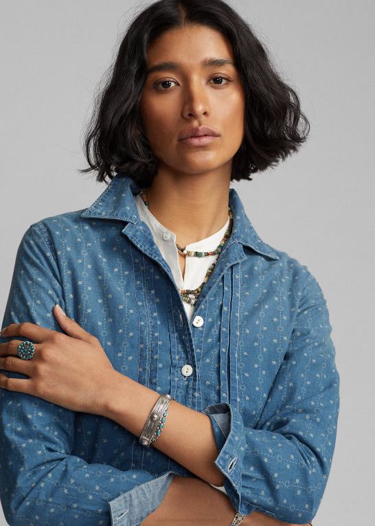 indigo multi Kvinder Ralph Lauren blomstret skjortejakke i bomuld og hør Z426B3636