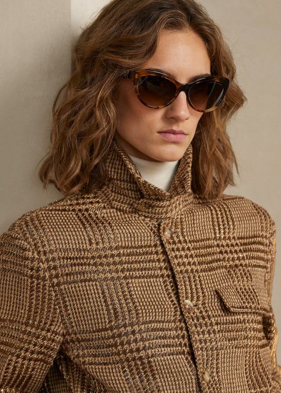 kamel/brun Kvinder Ralph Lauren araminta udsmykket glen plaid jakke Z426B3565