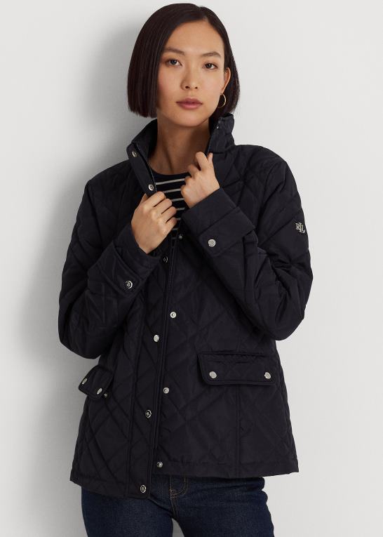 mørk flåde Kvinder Ralph Lauren quiltet mockneck jakke Z426B4460