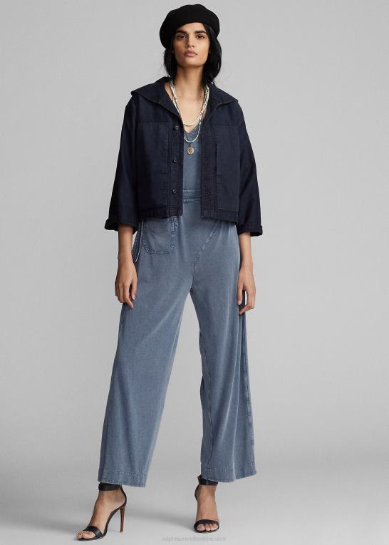 mørk indigo Kvinder Ralph Lauren cropped bomuld-hør jakke Z426B3675