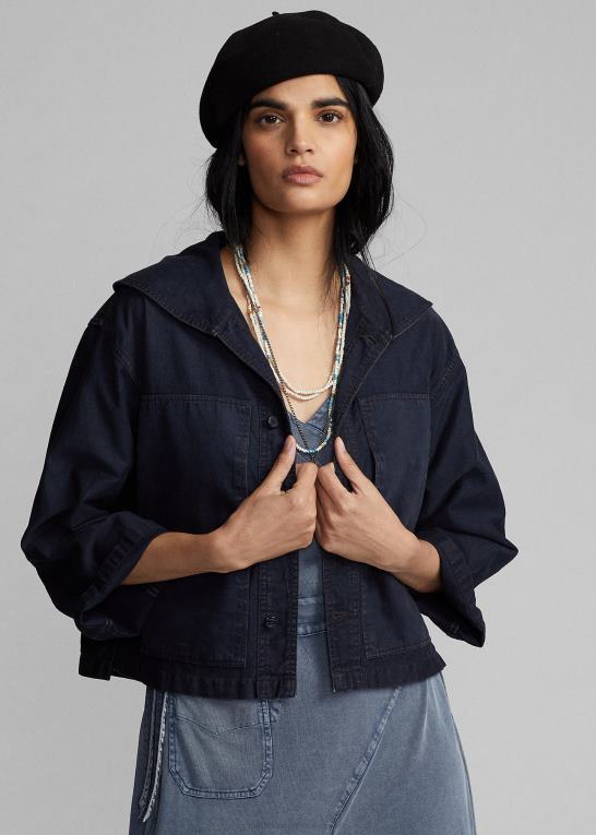 mørk indigo Kvinder Ralph Lauren cropped bomuld-hør jakke Z426B3675