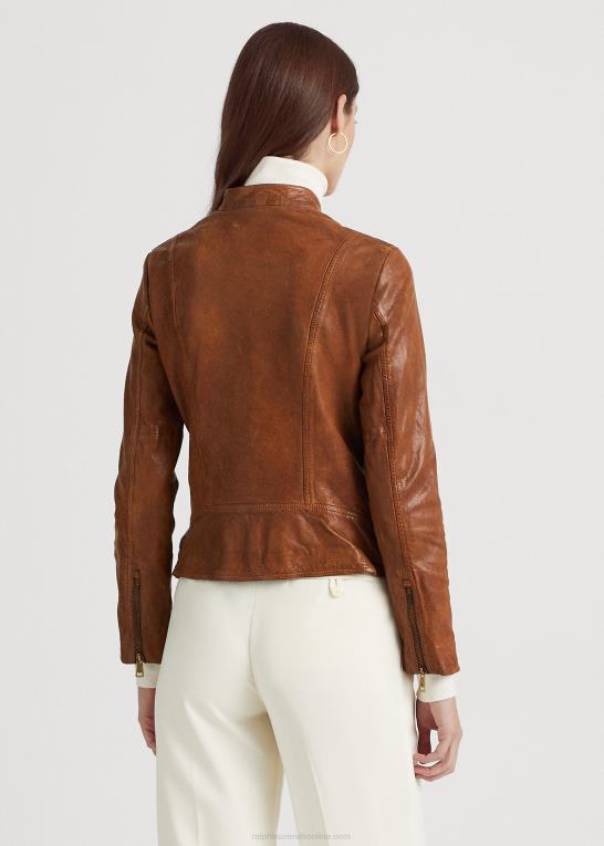 mørk valnød Kvinder Ralph Lauren læder moto jakke Z426B4247