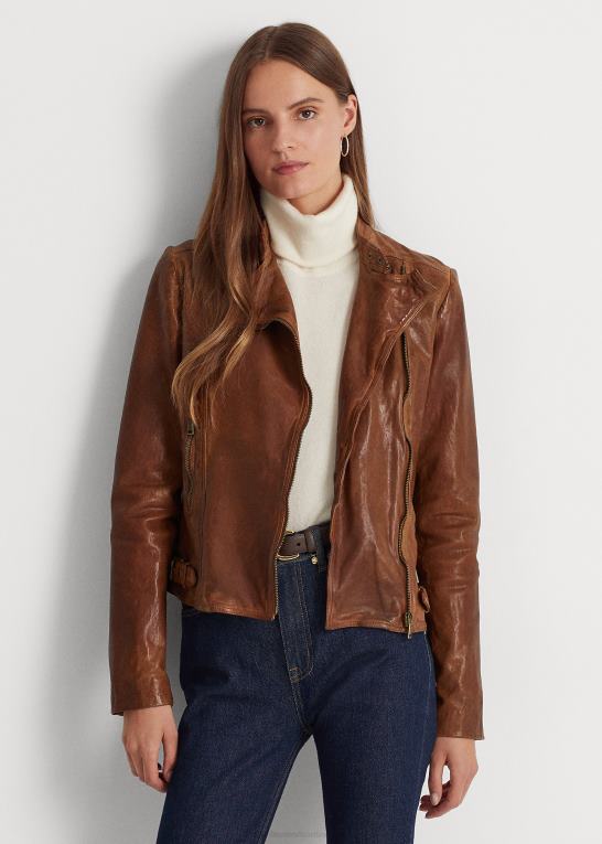 mørk valnød Kvinder Ralph Lauren motojakke i poleret læder Z426B4830