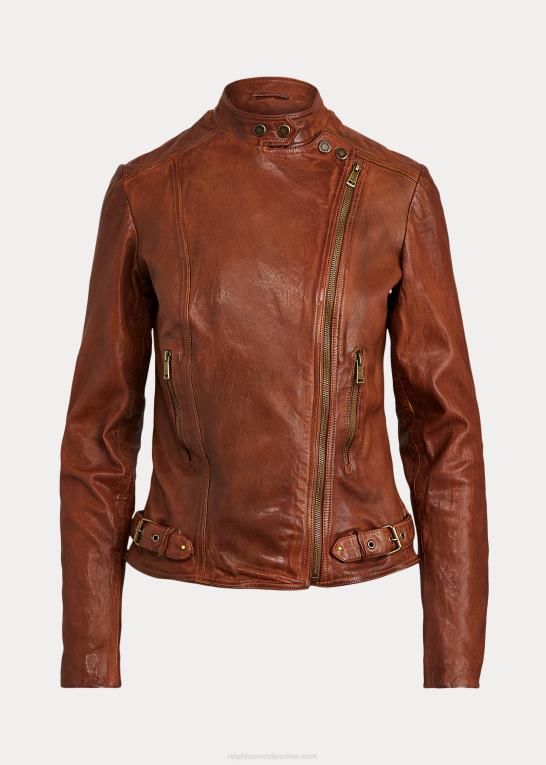 mørk valnød Kvinder Ralph Lauren motojakke i poleret læder Z426B4830