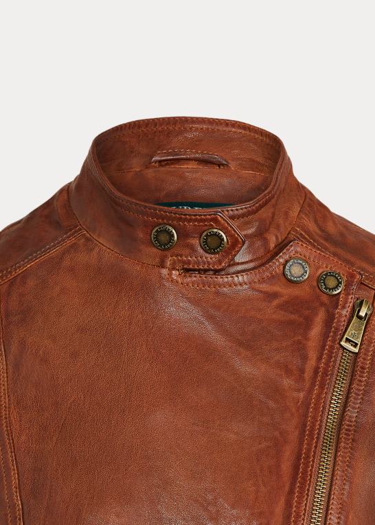 mørk valnød Kvinder Ralph Lauren motojakke i poleret læder Z426B4830