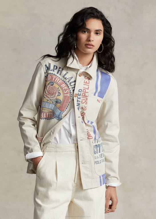 marscapone creme Kvinder Ralph Lauren logo grafisk kanvas hjælpejakke Z426B3218