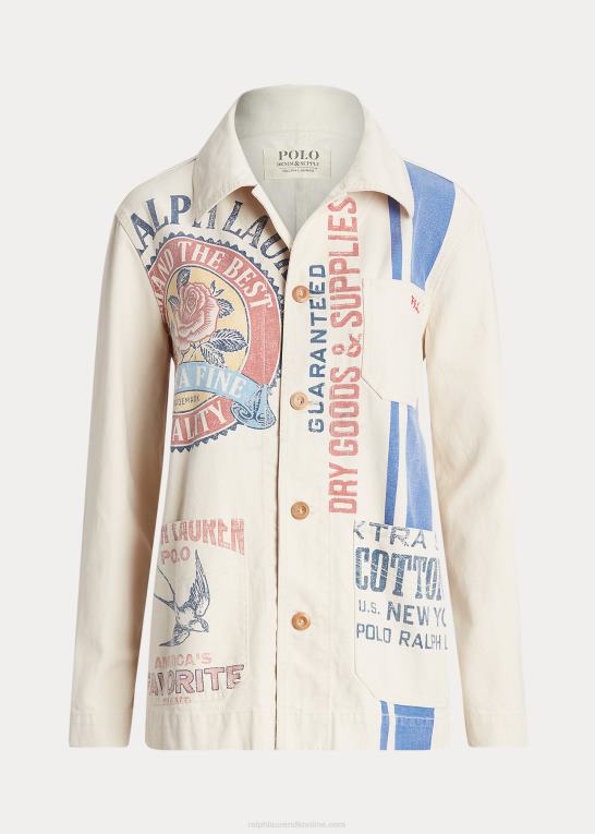 marscapone creme Kvinder Ralph Lauren logo grafisk kanvas hjælpejakke Z426B3218