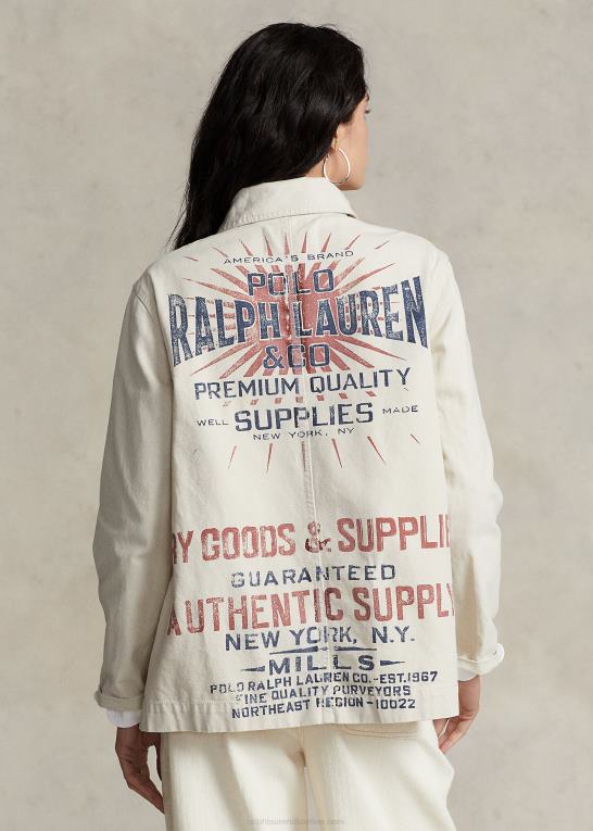 marscapone creme Kvinder Ralph Lauren logo grafisk kanvas hjælpejakke Z426B3218