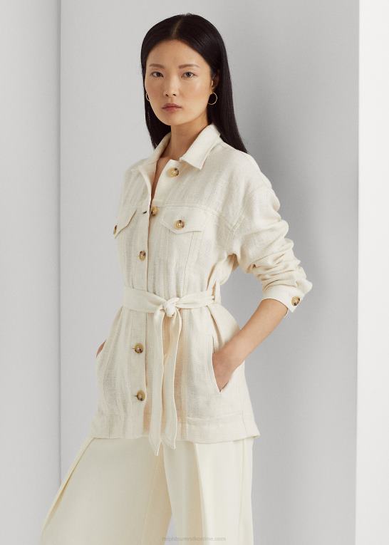 mascarpone creme Kvinder Ralph Lauren skjortejakke i sildeben med bælte Z426B4438