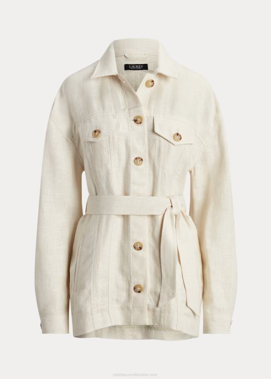 mascarpone creme Kvinder Ralph Lauren skjortejakke i sildeben med bælte Z426B4438