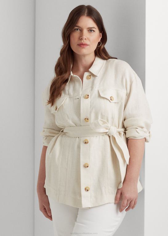 mascarpone creme Kvinder Ralph Lauren skjortejakke i sildeben med bælte Z426B4704