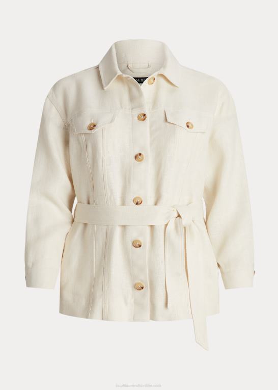 mascarpone creme Kvinder Ralph Lauren skjortejakke i sildeben med bælte Z426B4704