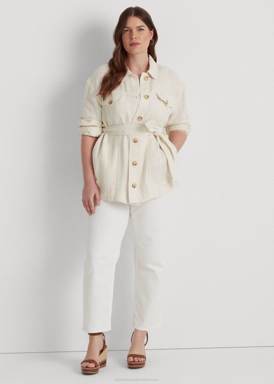 mascarpone creme Kvinder Ralph Lauren skjortejakke i sildeben med bælte Z426B4704