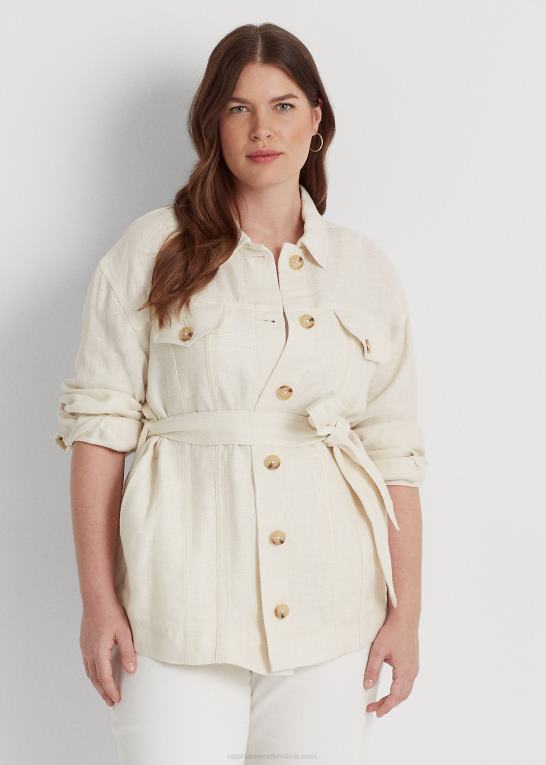 mascarpone creme Kvinder Ralph Lauren skjortejakke i sildeben med bælte Z426B4704