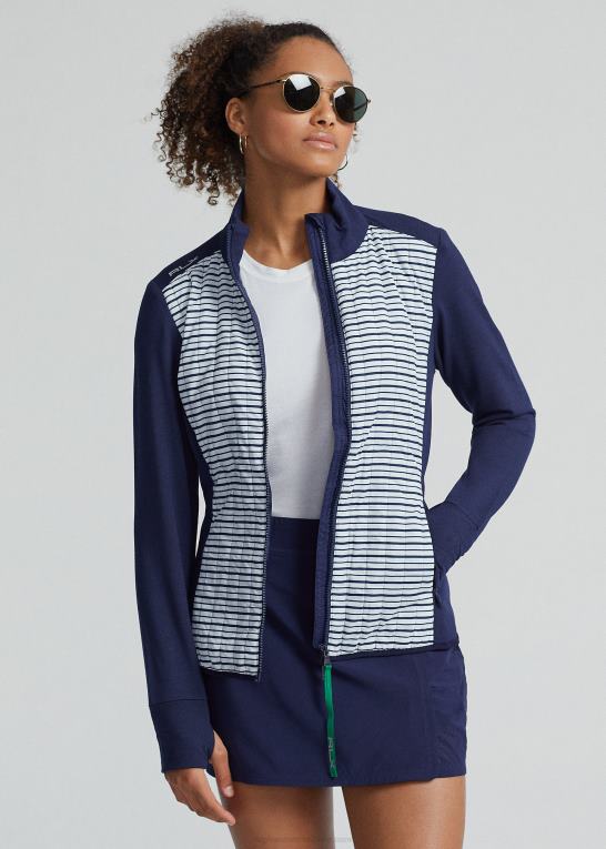 raffineret marineblå/hvid Kvinder Ralph Lauren quiltet hybrid jakke med lynlås Z426B9403