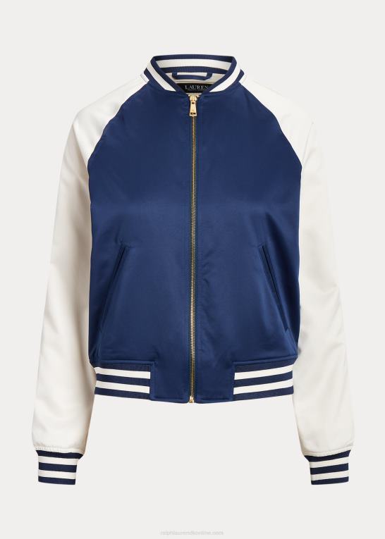 raffineret navy/creme Kvinder Ralph Lauren satin bomber jakke Z426B9476