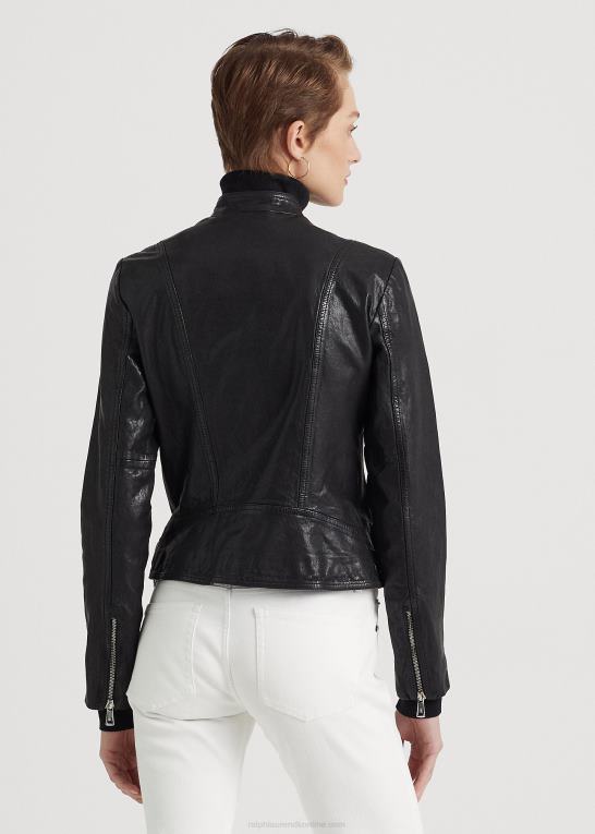 sort Kvinder Ralph Lauren bikerjakke i poleret læder Z426B4248