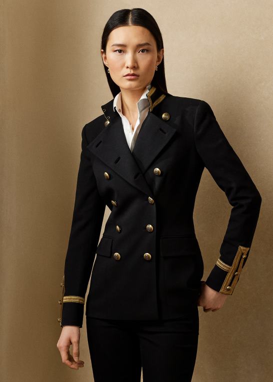 sort Kvinder Ralph Lauren dobbeltradet crepejakke i uld Z426B9328