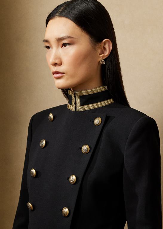 sort Kvinder Ralph Lauren dobbeltradet crepejakke i uld Z426B9328