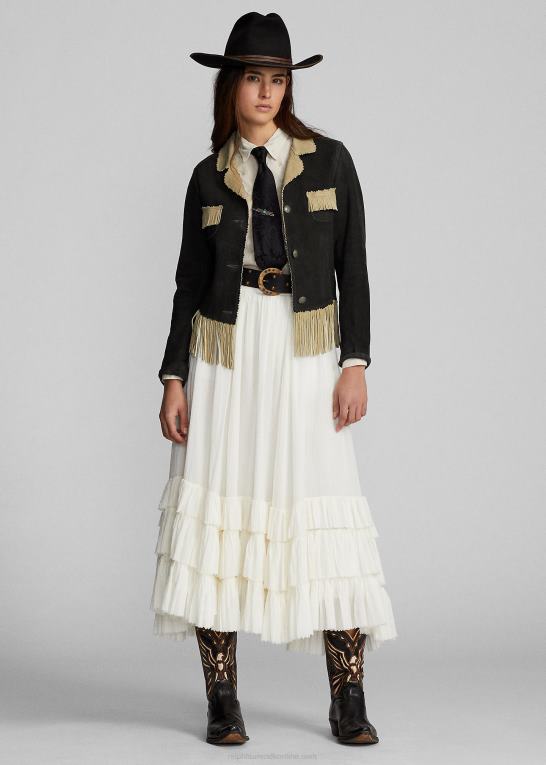 sort/creme Kvinder Ralph Lauren ruskindsjakke med frynser Z426B3632