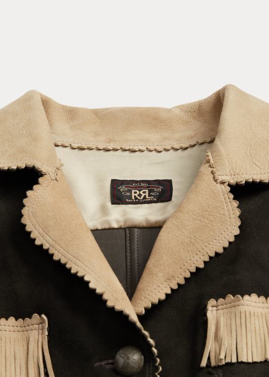 sort/creme Kvinder Ralph Lauren ruskindsjakke med frynser Z426B3632
