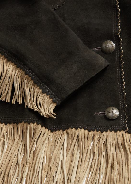 sort/creme Kvinder Ralph Lauren ruskindsjakke med frynser Z426B3632