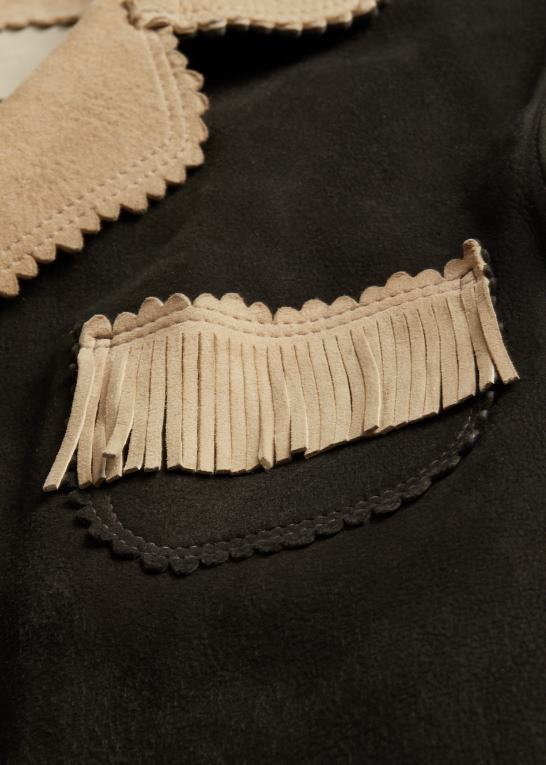 sort/creme Kvinder Ralph Lauren ruskindsjakke med frynser Z426B3632