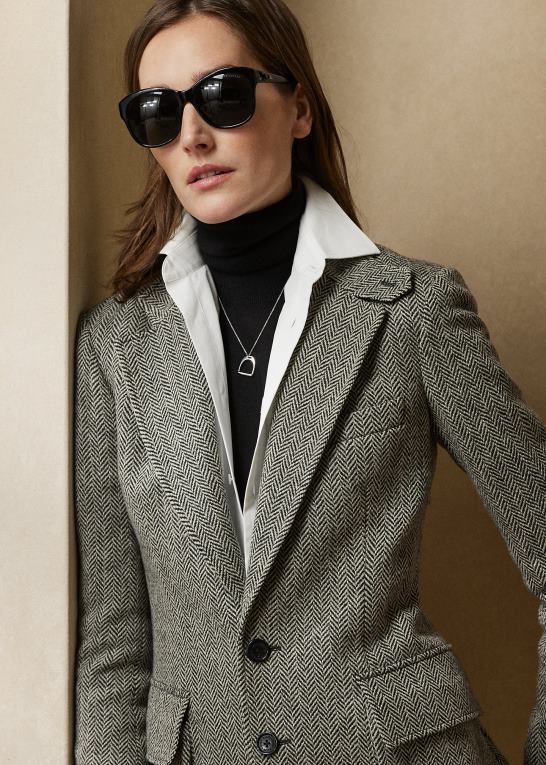 sort/creme Kvinder Ralph Lauren tweed-jakken Z426B3463
