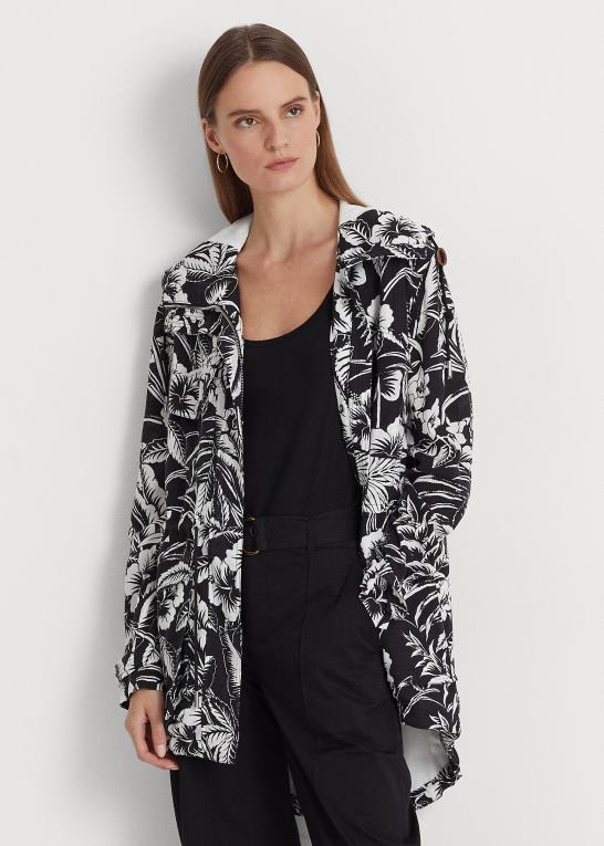 sort hvid Kvinder Ralph Lauren blomstret ripstop vindjakke med hætte Z426B3936