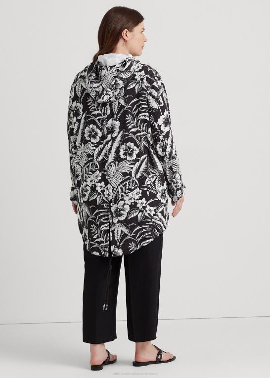 sort hvid Kvinder Ralph Lauren blomstret ripstop vindjakke med hætte Z426B4578