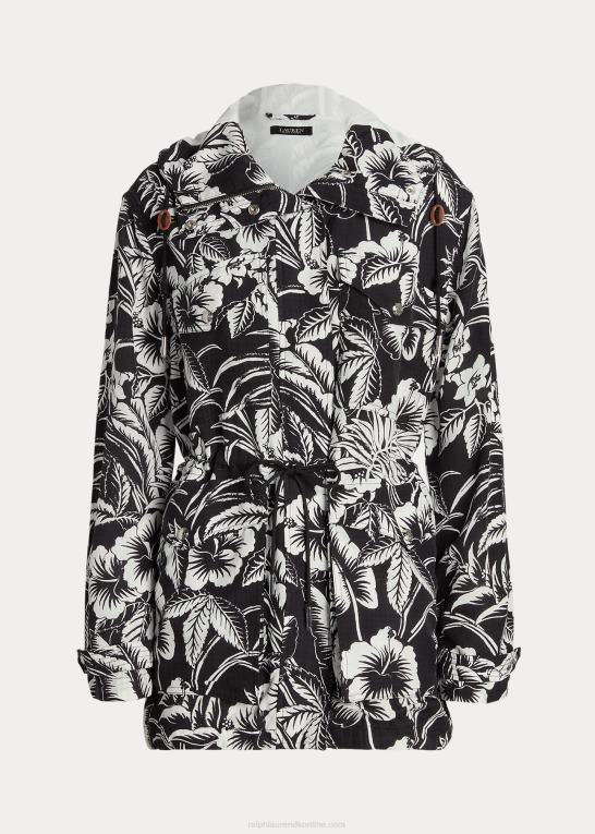 sort hvid Kvinder Ralph Lauren blomstret ripstop vindjakke med hætte Z426B9464
