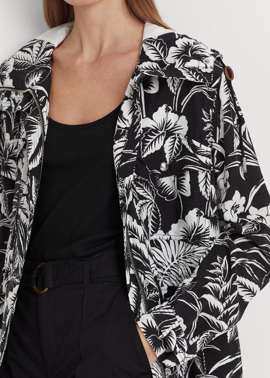sort hvid Kvinder Ralph Lauren blomstret ripstop vindjakke med hætte Z426B9464