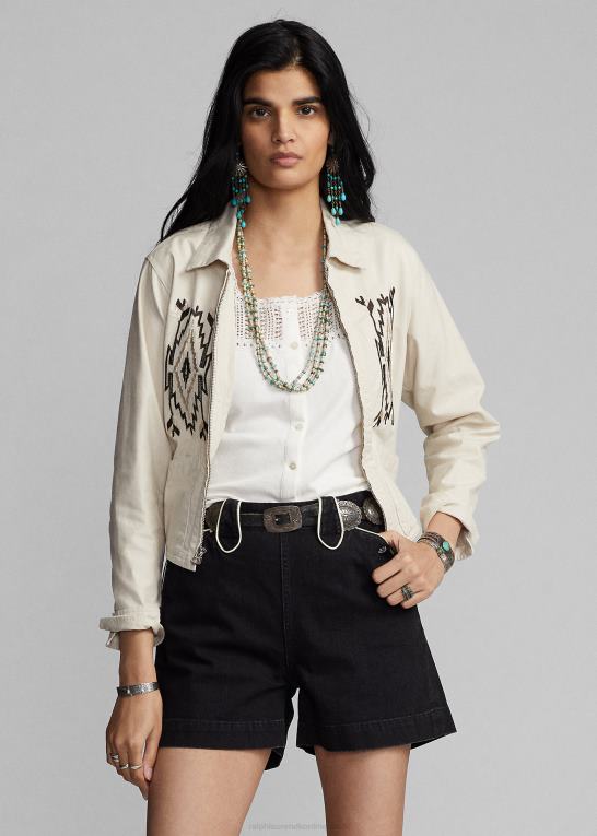 tonal creme Kvinder Ralph Lauren broderet slubvævet jakke Z426B3614