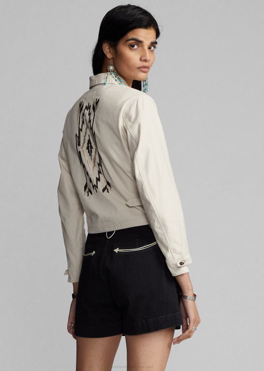 tonal creme Kvinder Ralph Lauren broderet slubvævet jakke Z426B3614