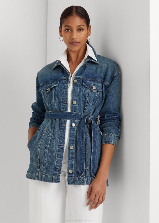 vask af græsmarker Kvinder Ralph Lauren feltjakke i denim med bælte Z426B4368