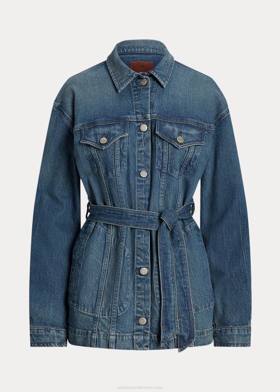 vask af græsmarker Kvinder Ralph Lauren feltjakke i denim med bælte Z426B4368