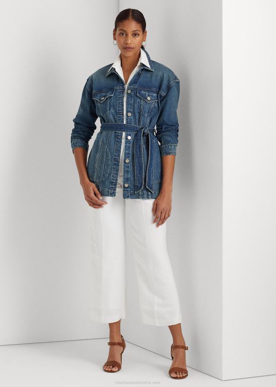 vask af græsmarker Kvinder Ralph Lauren feltjakke i denim med bælte Z426B4368