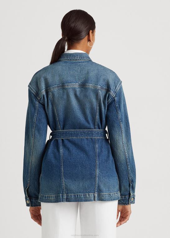 vask af græsmarker Kvinder Ralph Lauren feltjakke i denim med bælte Z426B4368