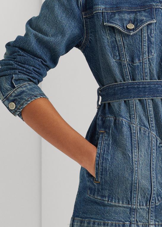 vask af græsmarker Kvinder Ralph Lauren feltjakke i denim med bælte Z426B4368