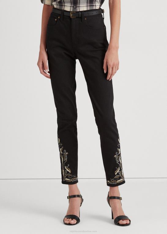 Kvinder Ralph Lauren broderet skinny ankeljeans i høj talje Z426B9590